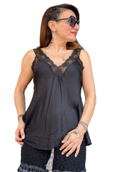BLUZ DANTELLİ İPEK İTALYAN SİYAH