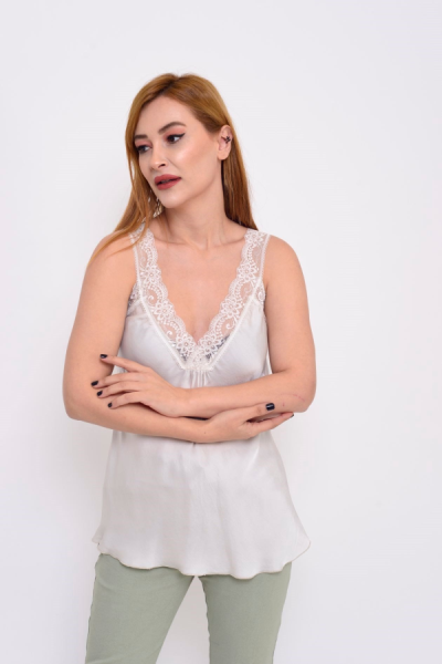 BLUZ DANTELLİ İPEK İTALYAN BEYAZ