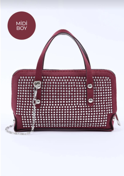 Çanta Midi Boy Taşlı Mor