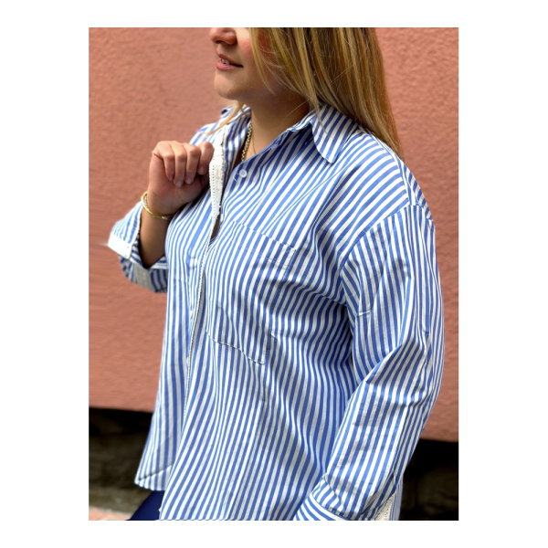 Çizgili Gömlek Dantel Detaylı