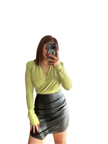 BLUZ VATKALI KRUVAZE YAKA FISTIK YEŞİLİ