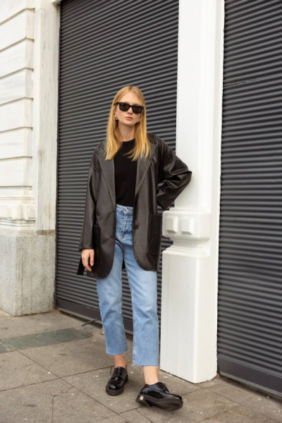 Ceket Deri Torba Cepli Siyah