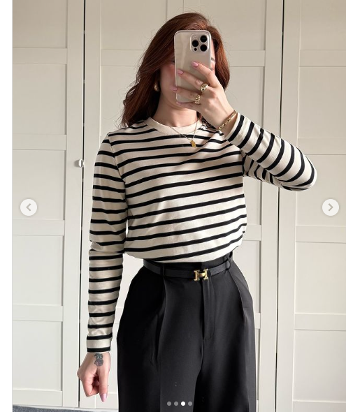 Bluz Uzun Kol Çizgili Siyah